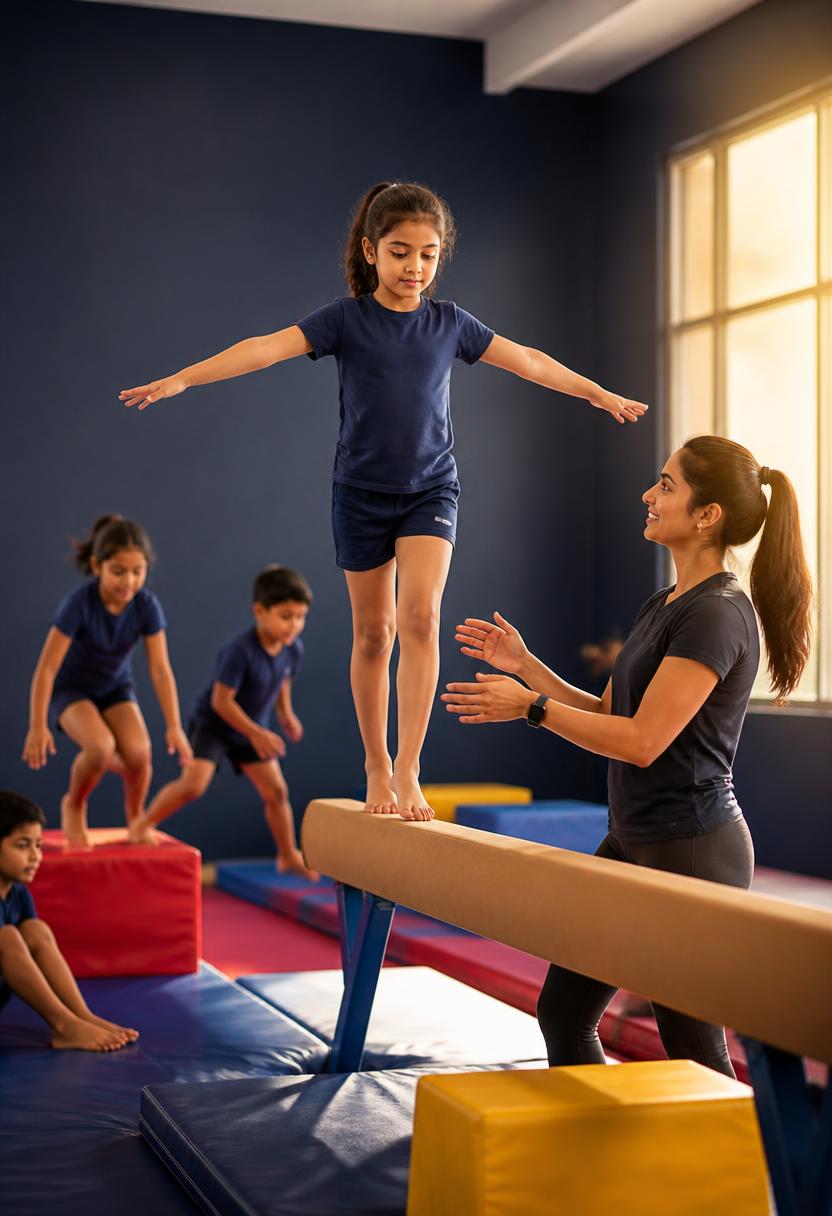 Children training with a coach at a Tumble Gym kids fitness academy